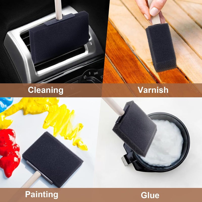 YAOJOE 4 pcs Foam Paint Brushes, 1"/2"/3"/4" Reusable Wood Handle Sponge Brushes for Staining, Flexible Craft Foam Brushes for DIY Painting, Varnishes, Cleaning - Black - Image 5